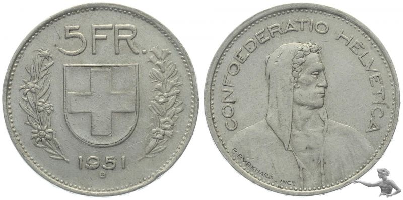 5 Franken 1951 B | Silber, Alphirte